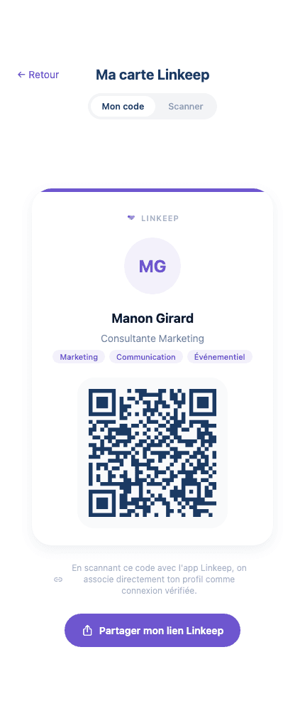 My Linkeep card, QR code
