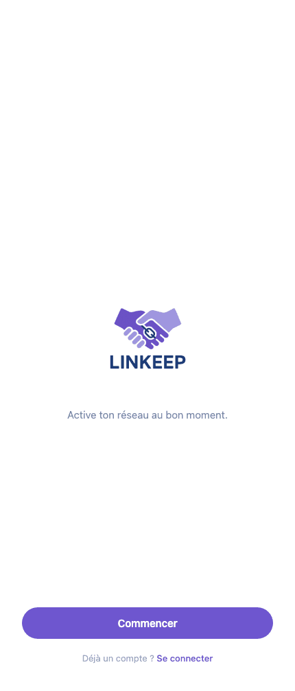 Linkeep welcome screen