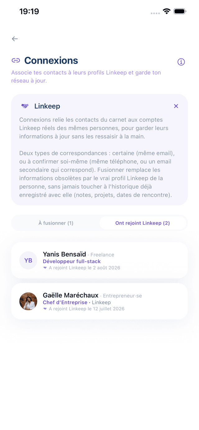 Écran Connexions