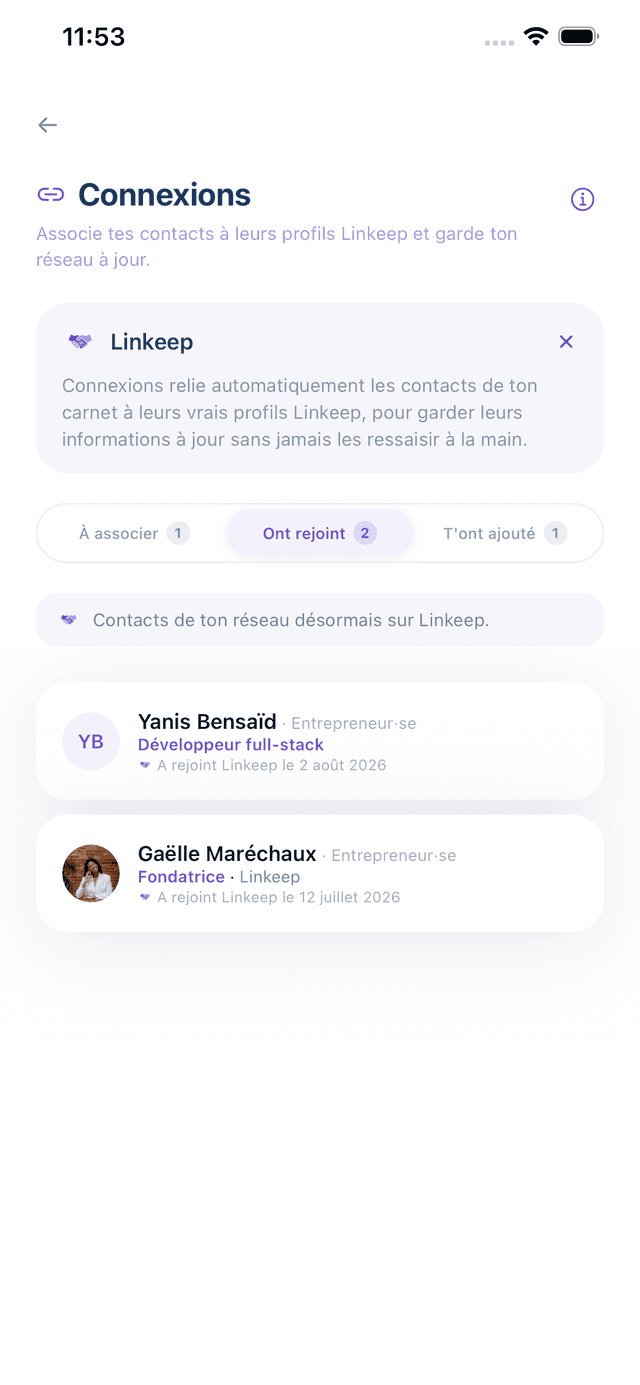 Contacts qui ont rejoint Linkeep