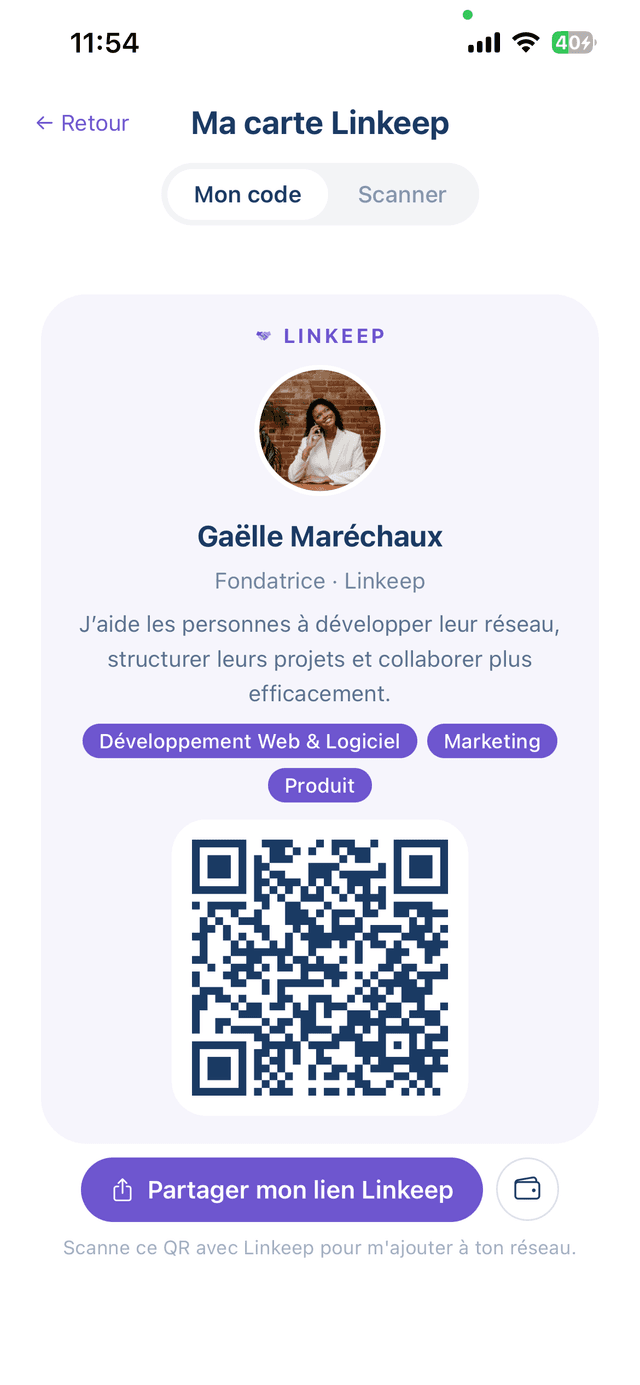 Ma carte Linkeep, QR code